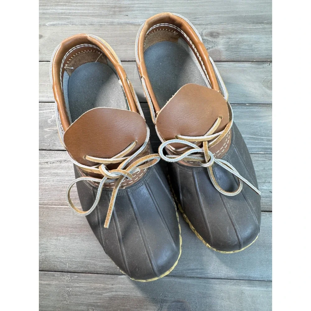 L.L. Bean Men's 9 Wide Rubber Moc Brown Leather Duck Boots Made in Maine 175061